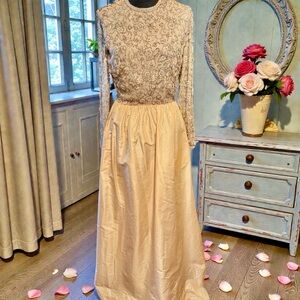 Victoria Royal Ltd Elegant Silk  Cream and Gold Long Sleeve Dress